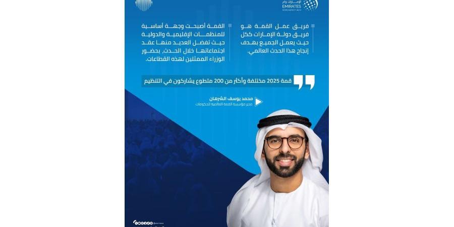 محمد الشرهان: 200 متطوع يشاركون بتنظيم القمة العالمية للحكومات 2025 - سعودي الإخباري