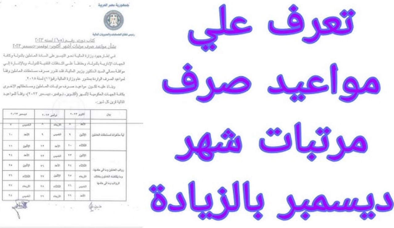 المالية المصرية تُوضح موعد صرف مرتبات شهر ديسمبر 2024 للعاملين بالدولة على حسب درجة الوظيفة