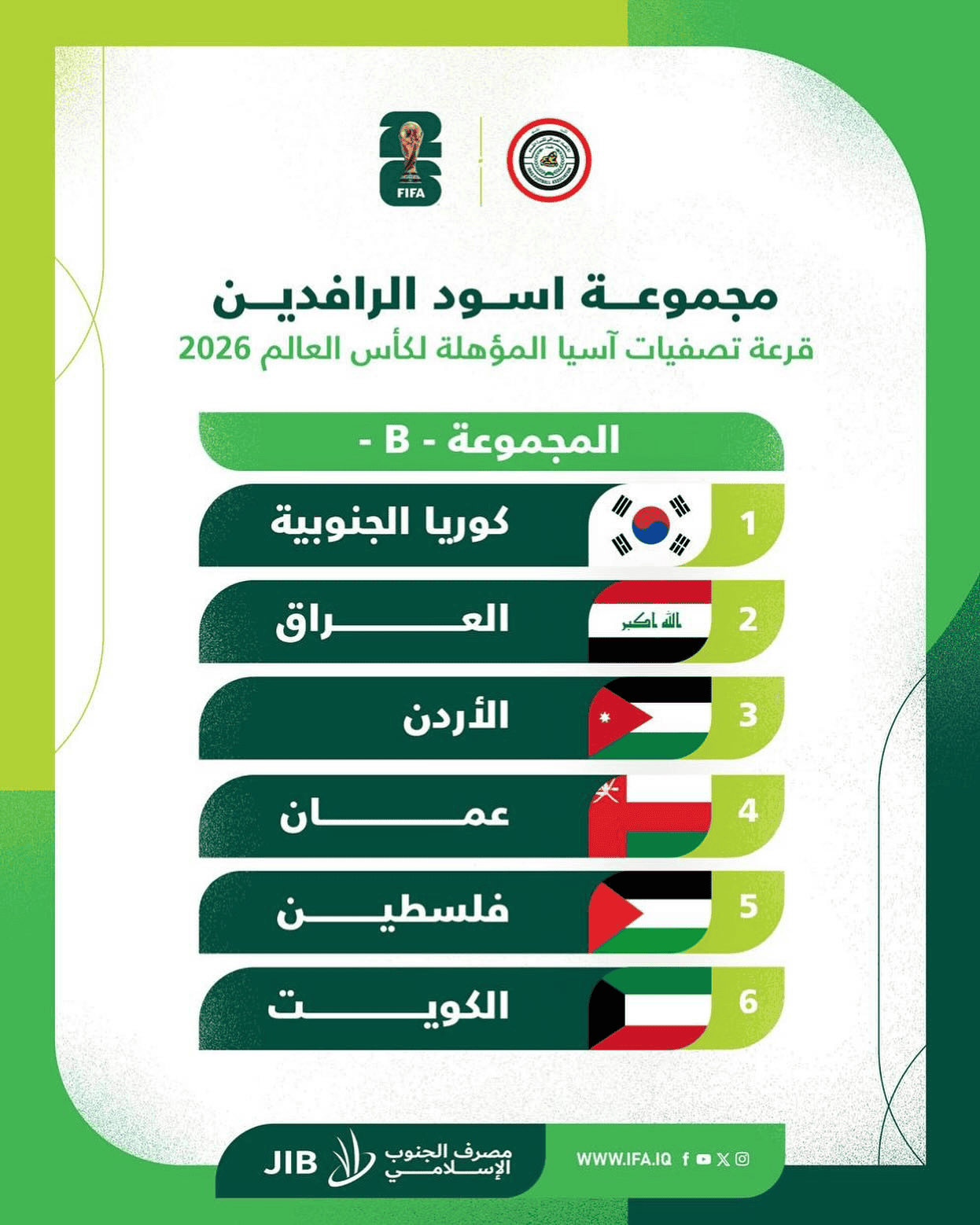 “الأسود تلاحق الشمشون الكوري” ترتيب مجموعة العراق في تصفيات كأس العالم 2026 وموعد مباراة منتخب العراق القادمة