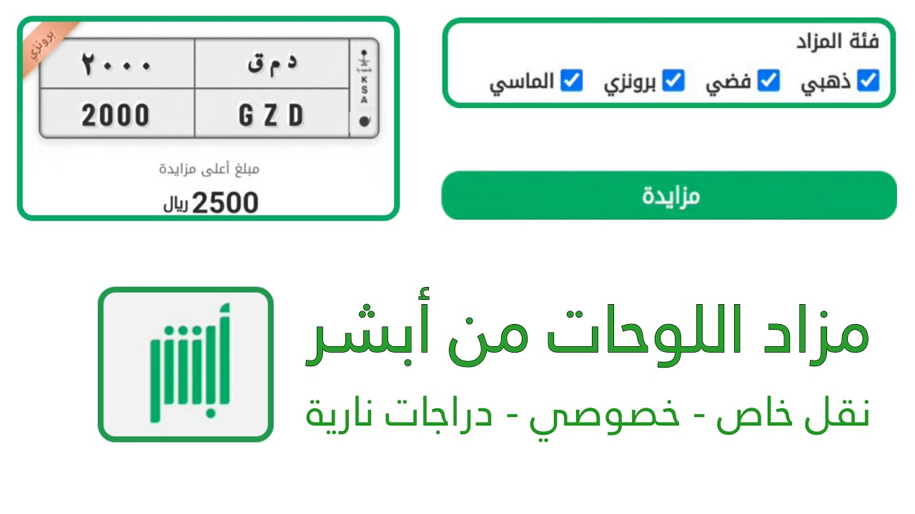 مزاد اللوحات الإلكتروني في المملكة من خلال رابط بوابة أبشر الإلكترونية absher.sa